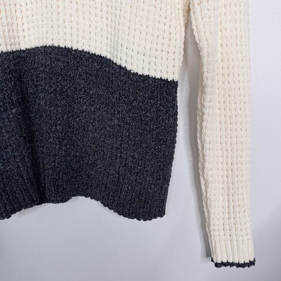 New Hem & Thread Large Cream Gray Chenille Colorblock Textured Sweater Crew Neck - Picture 5 of 9